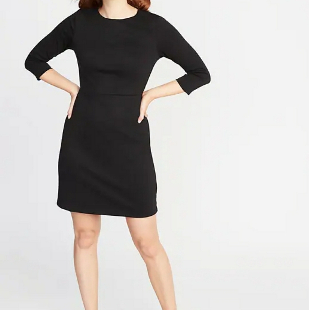 Old Navy Black Long Sleeve Ponte Knit Dress Slub Knit Size Large